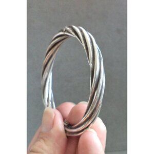 Vintage STERLING Silver THICK Twisted Spiral Hinged BANGLE BRACELET 7" Inside